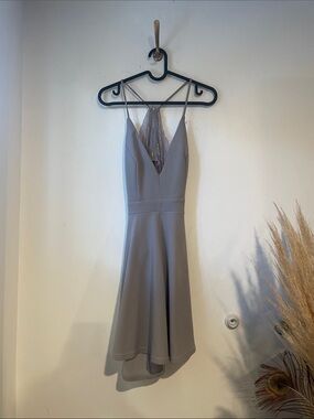 Grey Trac Mini Dress with Lace back panel Sz S B131